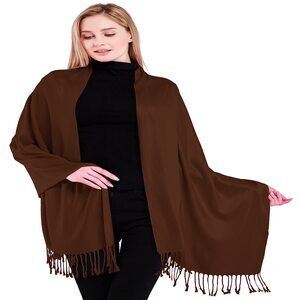 4966 Chocolate Brown Dark Thick Solid Color Design Cotton Blend Shawl